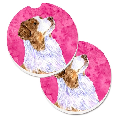 Carolines Treasures Pink Australian Shepherd Set of 2 Cup Holder Car Coaster LH9363PKCARC